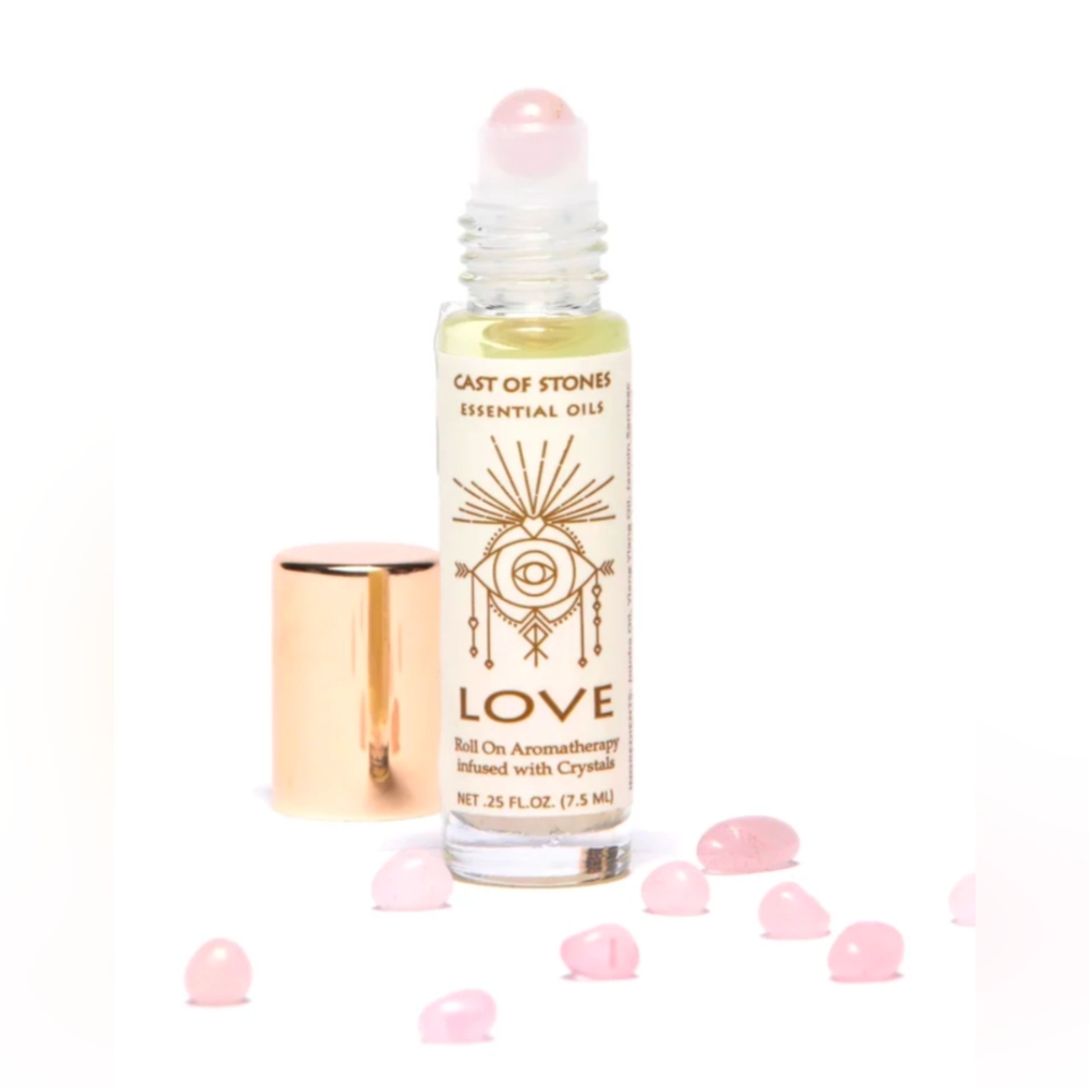 NEW Cast Of Stones Love Roll On Essentia Oil Aromatherapy Rose Quartz Crystals